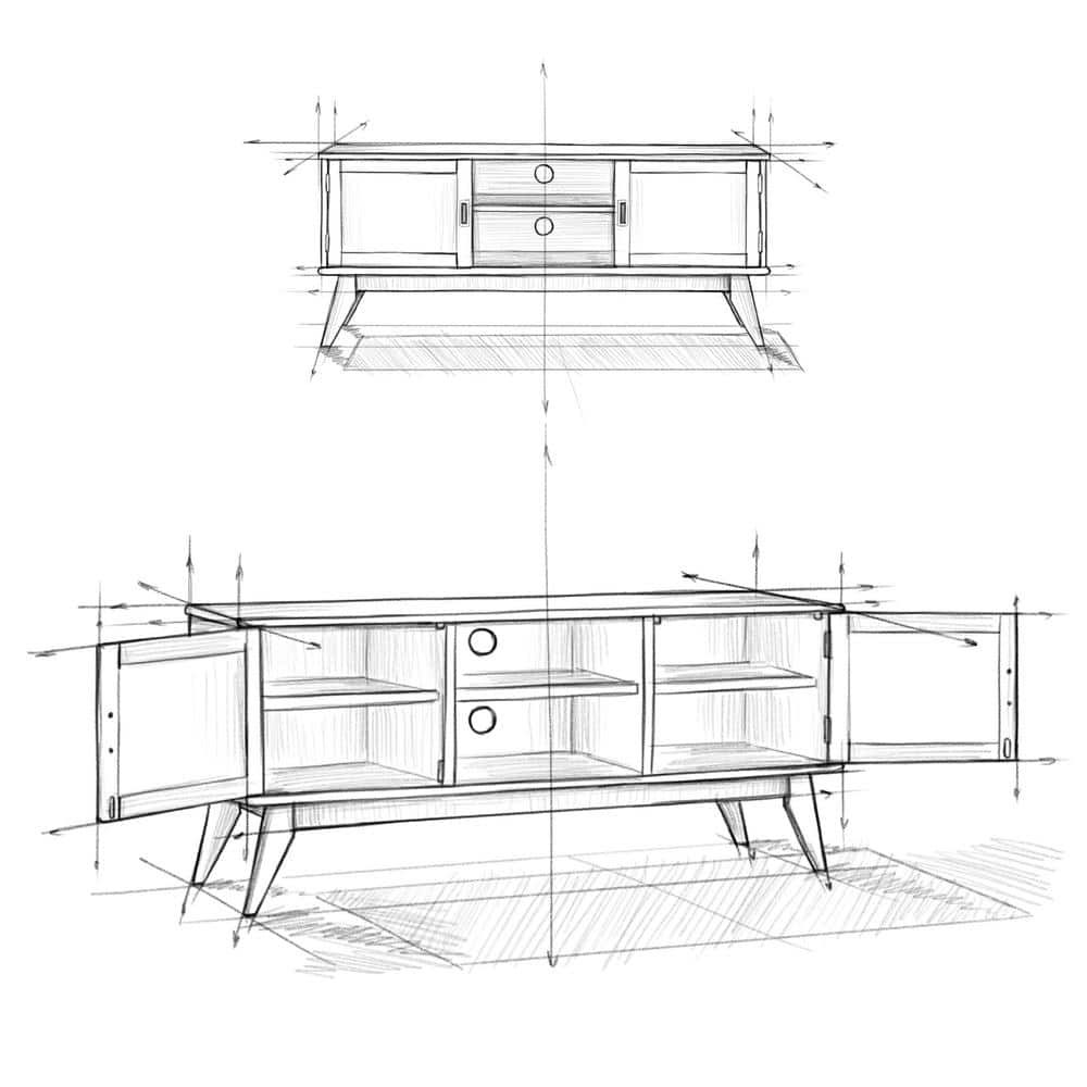 Medium Auburn Brown Rubberwood TV Cabinet with Shelves