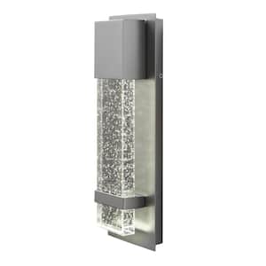 Caroline Modern 1-Light Silver LED Outdoor Wall Lantern Sconce with Silver Strap and Seeded Glass (1-Pack)