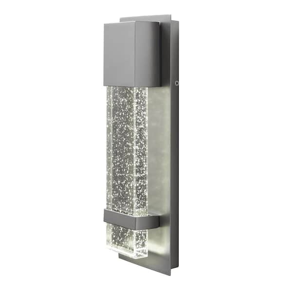 Hampton Bay Caroline Modern 1-Light Silver LED Outdoor Wall Lantern Sconce with Silver Strap and Seeded Glass (1-Pack)