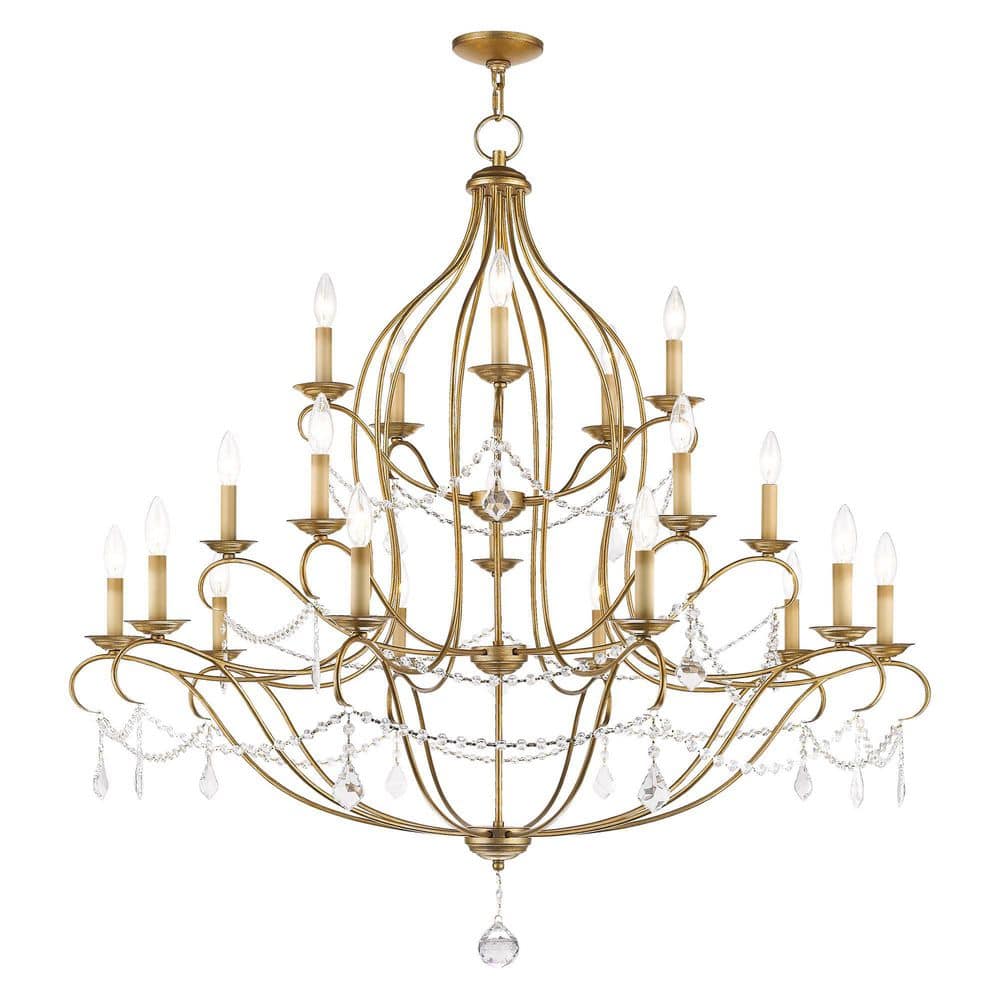 Antique Gold Leaf Crystal 12-Light Candle Chandelier
