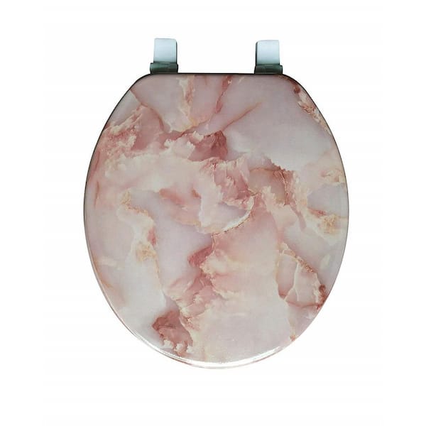 J&V TEXTILES Round Closed Front Toilet Seat with Easy Clean and Change Metal Hinges in Marble Agate