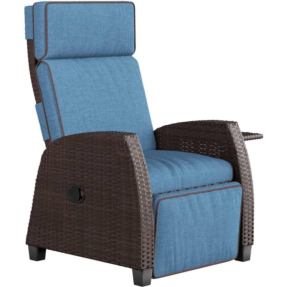 Wicker patio Indoor and Outdoor Moor Lay Flat Recliner Lounge Chair with Fl