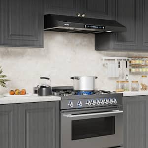 36 in. 900 CFM Ducted Under Cabinet Range Hood with Lights in Black Teflon Stainless Steel