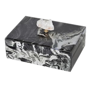7 in. x 10 in. Black (MDF & Glass) Decorative Marbled Jewelry Box Storage With Lids