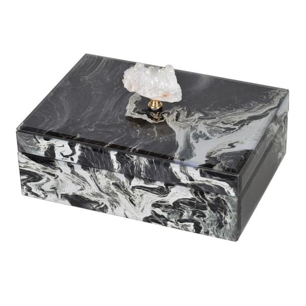 Afoxsos 7 in. x 10 in. Black (MDF & Glass) Decorative Marbled Jewelry Box Storage With Lids