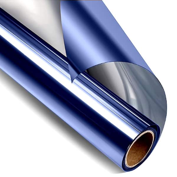 35 in. W x 394 in. L Heat Blocking Anti UV Mirror Daytime Blackout Window Film with 1-Way Reflective, Blue-Silver