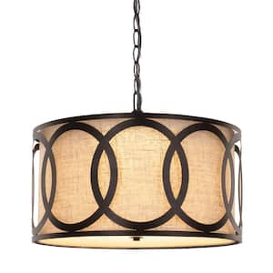 26-Watt Espresso Integrated LED Pendant with Fabric Shade