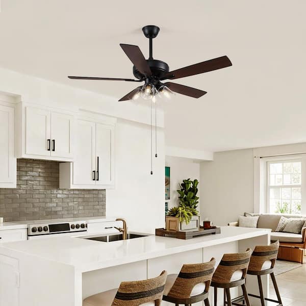 52 in. Indoor Matte Black Downrod Mount Traditional Pull-Chain Standard Ceiling Fan with 3-Light (Bulbs not included)