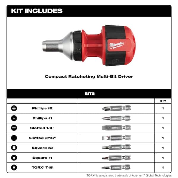 8-in-1 Compact Ratcheting Multi-Bit Screwdriver