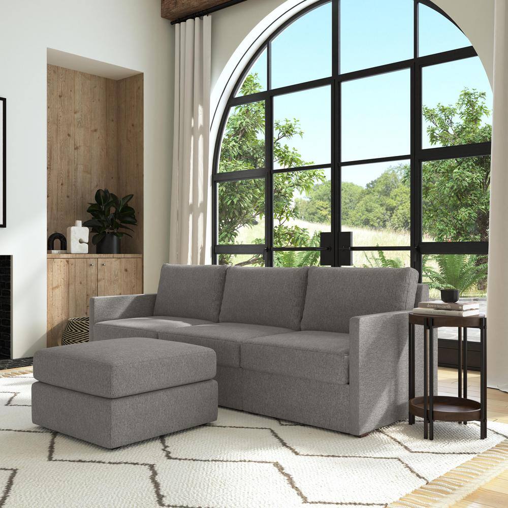 Gray Polyester Blend L-Shaped Sectional Sofa with Ottoman