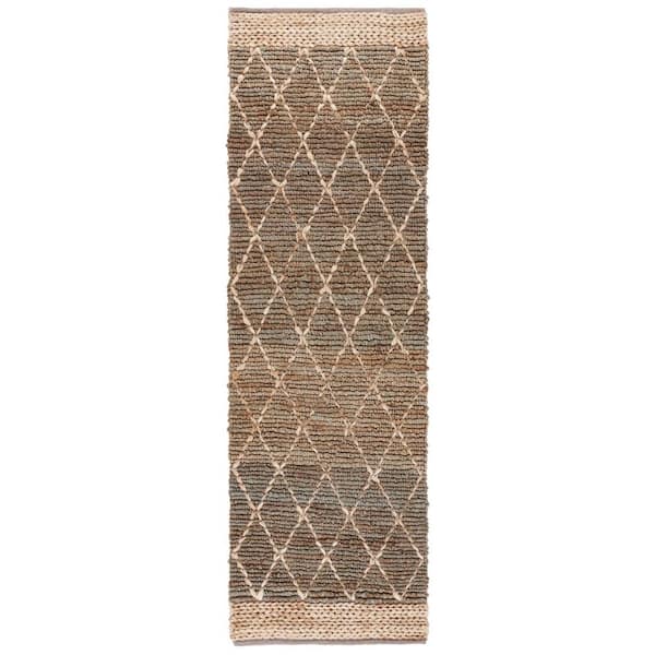 SAFAVIEH Natural Fiber Beige/Gray 3 ft. x 8 ft. Border Multi-Diamond Runner Rug