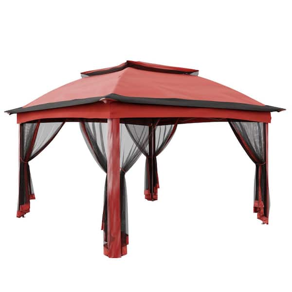 11 ft. x 11 ft. Red Steel Pop-Up Gazebo with Mosquito Netting