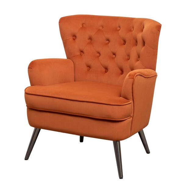 Tatahance Orange Velvet Fabric Sofa Slipper Arm Chair