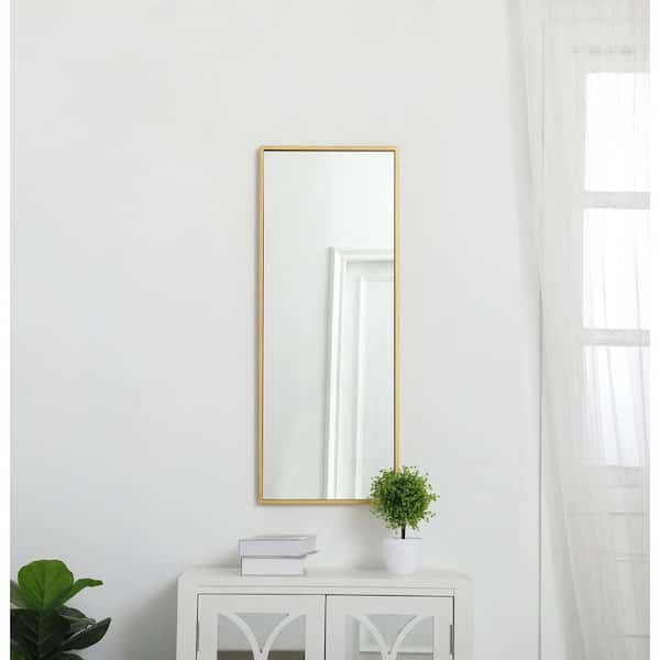 Small Rectangle Brass Modern Mirror (14 in. H x 28 in. W)