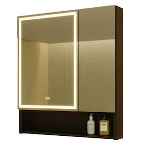 30 in. W x 34 in. H Large Rectangular LED Lighted Bathroom Wall Mount Medicine Cabinet with Mirror, Socket and USB