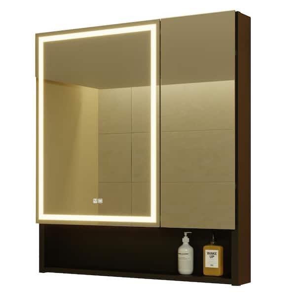 KWW 30 in. W x 34 in. H Large Rectangular LED Lighted Bathroom Wall Mount Medicine Cabinet with Mirror, Socket and USB
