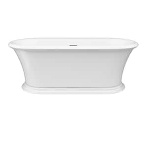 LEONORA 65 in. x 30 in. Soaking Bathtub with Center Drain in White Gloss