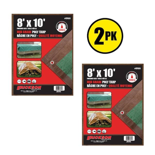 8 ft. x 10 ft. Green and Brown Medium Duty Poly Tarp with Grommeted Corners (2-Pack)