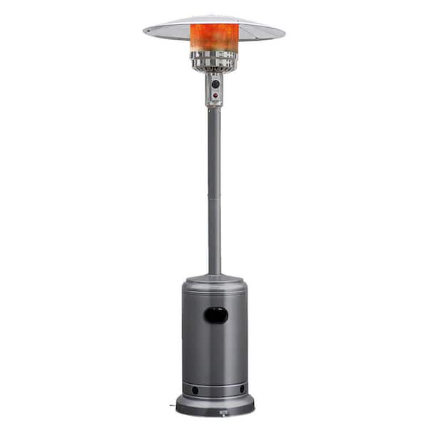 50000 BTU Grey Patio Standing LP Gas Heater Stainless Steel Propane with Wheels