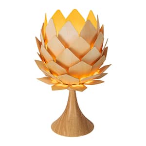 10.25in. 1-Light Plug-in Pine Cone Wood Table Lamp for Bedroom Living Room
