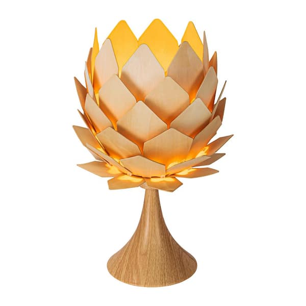 C Cattleya 10.25in. 1-Light Plug-in Pine Cone Wood Table Lamp for Bedroom Living Room