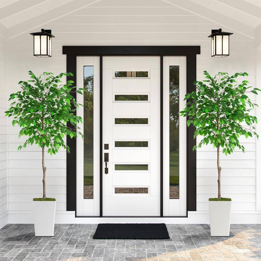 7ft Artificial Ficus Tree with White Plastic Pot
