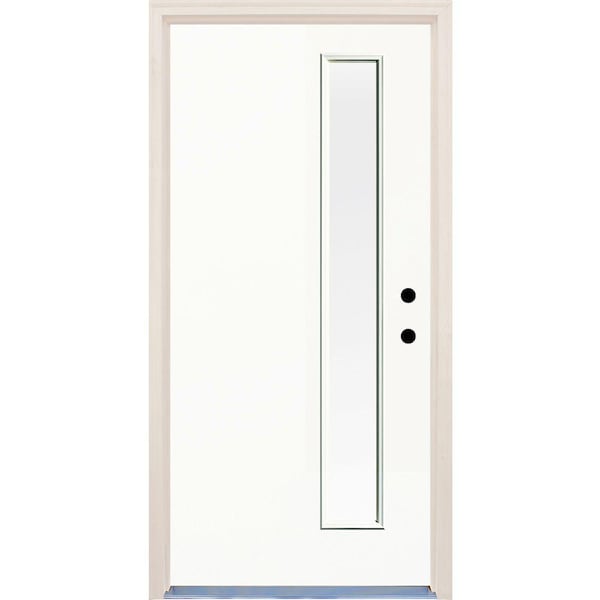 Builders Choice 36 in. x 80 in. Classic Left-Hand 1 Lite Clear Glass Painted Fiberglass Prehung Front Door with Brickmould