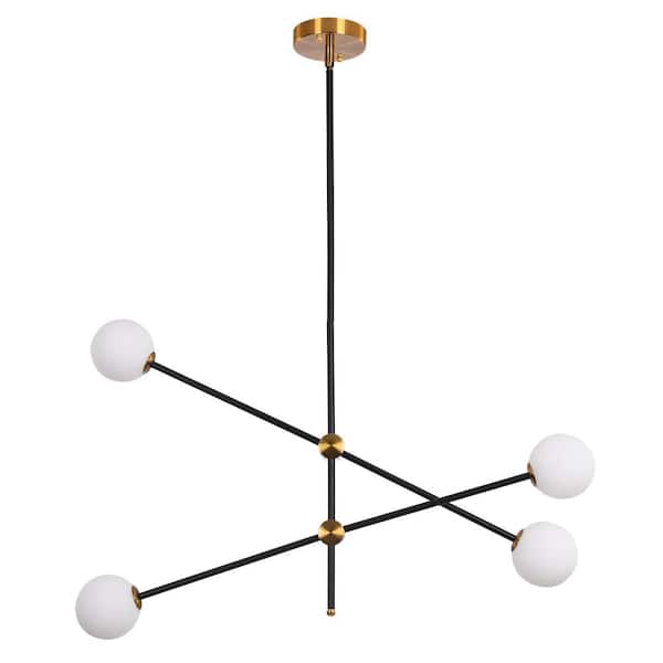 RRTYO Tommen 35.43 in. 4-Light Kitchen Black Modern Linear Chandelier with Frosted Glass Shades