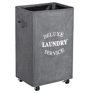 90 L Fabric Laundry Basket Hamper with Wheels Gray