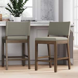 Linus Modern Upholstered Counter Height Bar Stool with Back, 21 in. L x 18 in. W x 36 in. H, Light Grey/Brown, Set of 2