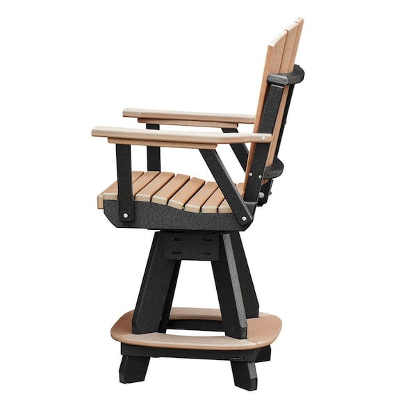 Adirondack Black Swivel Counter Height Plastic Outdoor Dining Chair in Cedar