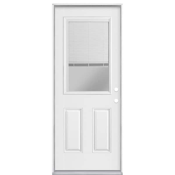 Masonite 36 in. x 80 in. 1/2 Lite Mini Blind Left Hand Inswing Primed Smooth Fiberglass Prehung Front Door w/No Brickmold