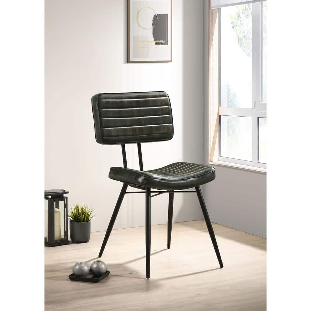Espresso Leather Upholstered Side Chair with Metal Legs