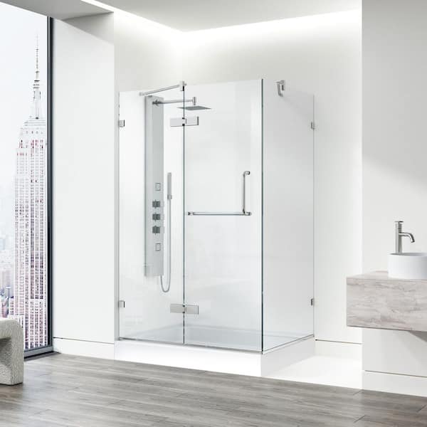 Monteray 32 in. L x 48 in. W x 79 in. H Frameless Pivot Shower Enclosure Kit in Brushed Nickel with 3/8 in. Clear Glass