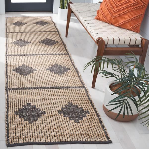 Natural Fiber Beige/Gray 2 ft. x 9 ft. Diamond Striped Runner Rug