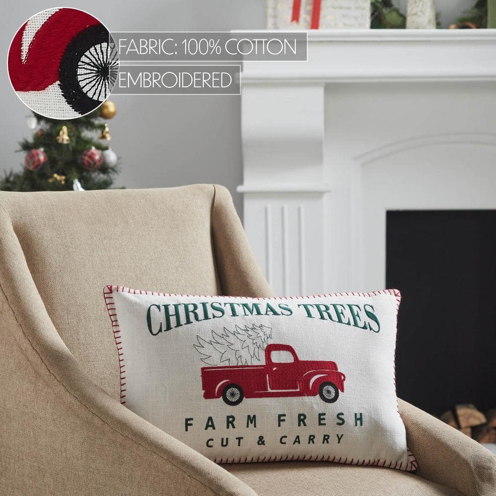 Farm Fresh Red Truck Christmas Cotton Pillow 14x22