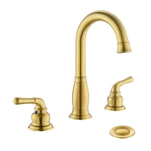 Brushed Gold Widespread Bathroom Faucet 3-Hole 8 in. 2-Handle with Valve and Metal Pop-Up Drain Assembly