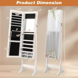 White Jewelry Cabinet Armoire Full Length Frameless Mirror Lockable with Lights