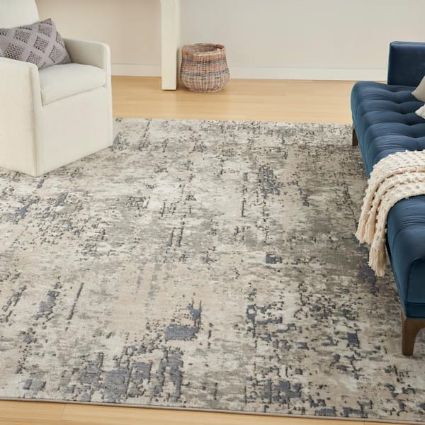 Concerto Ivory Blue Grey 10 ft. x 14 ft. Distressed Contemporary Area Rug