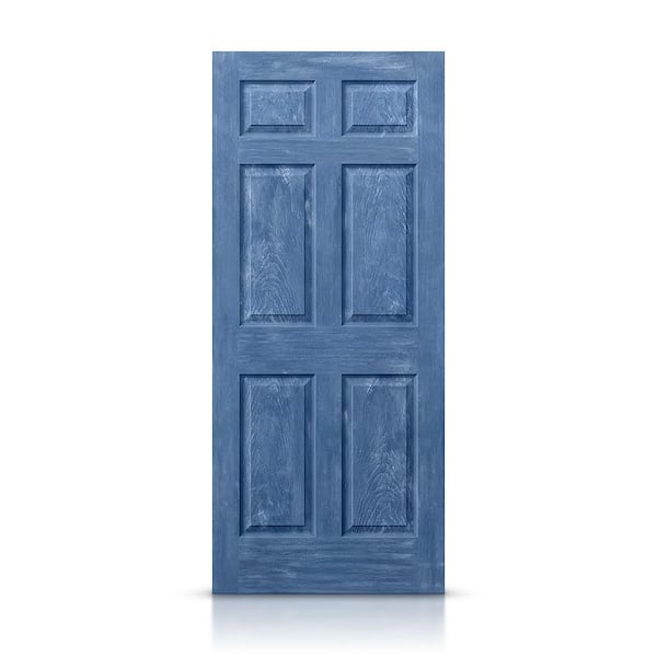 CALHOME 30 in. x 80 in. Vintage Blue Stain Hollow Core Composite MDF 6 Panel Interior Door Slab