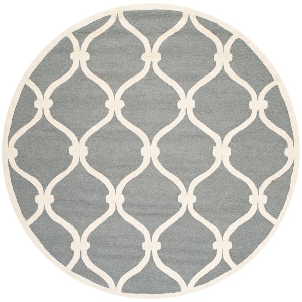 SAFAVIEH Cambridge Dark Gray/Ivory 8 ft. x 8 ft. Round Knotted Geometric Border Area Rug