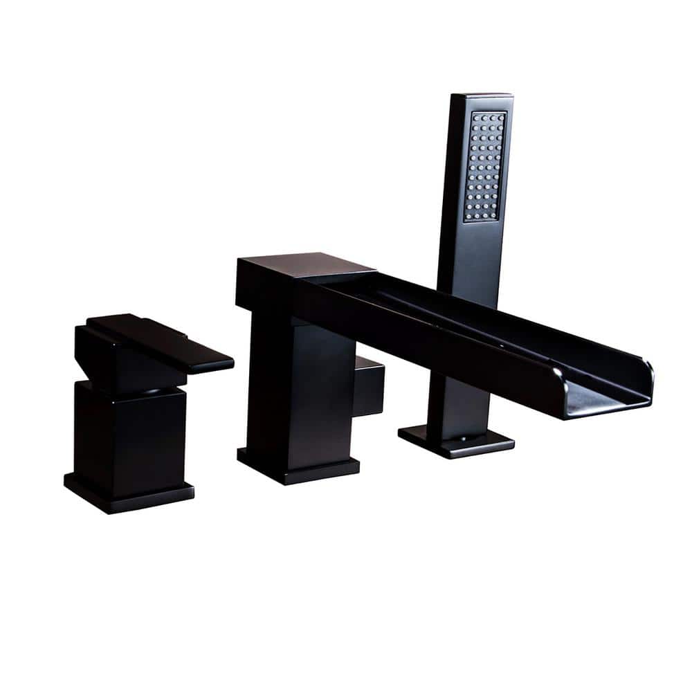 Single-Handle Roman Tub Faucet with Hand Shower in Matte Black 3-Hole Bathr