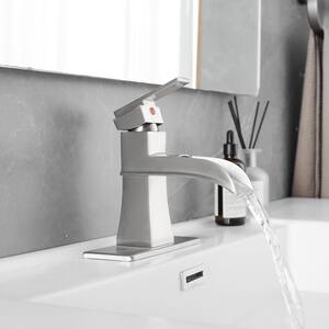 Single Handle Single Hole Bathroom Faucet with Deckplate Included Pop Up Drain and Water Supply Hoses in Brushed Nickel