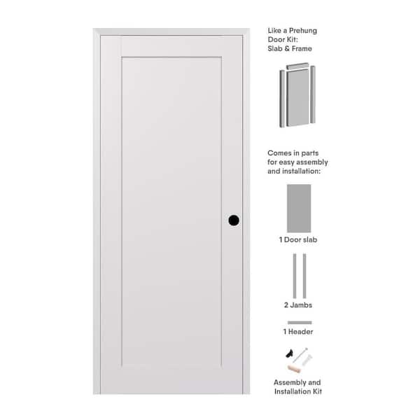 Shaker 30 in. x 96 in. 1 Panel Left-Hand Snow White Wood Composite DIY-Friendly Single Prehung Interior Door