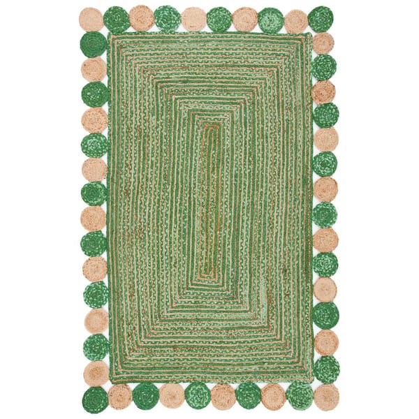 SAFAVIEH Cape Cod Green/Natural Doormat 3 ft. x 5 ft. Circles Border Area Rug