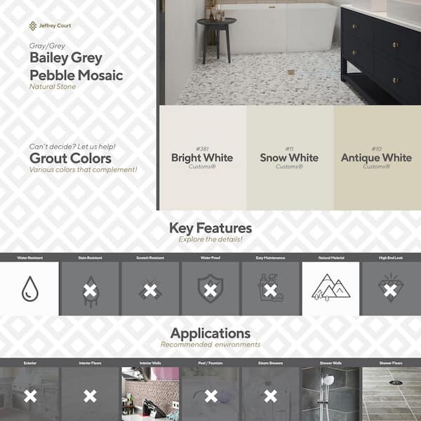 Best Seller         Jeffrey Court      Bailey Grey Pebble 12 in. x 12 in. x 10 mm Honed Natural Stone Mosaic Wall/Floor Tile