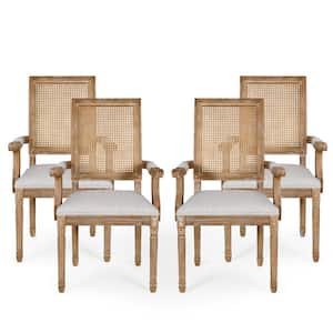 Aisenbrey Light Gray and Natural Wood and Cane Arm Chair (Set of 4)