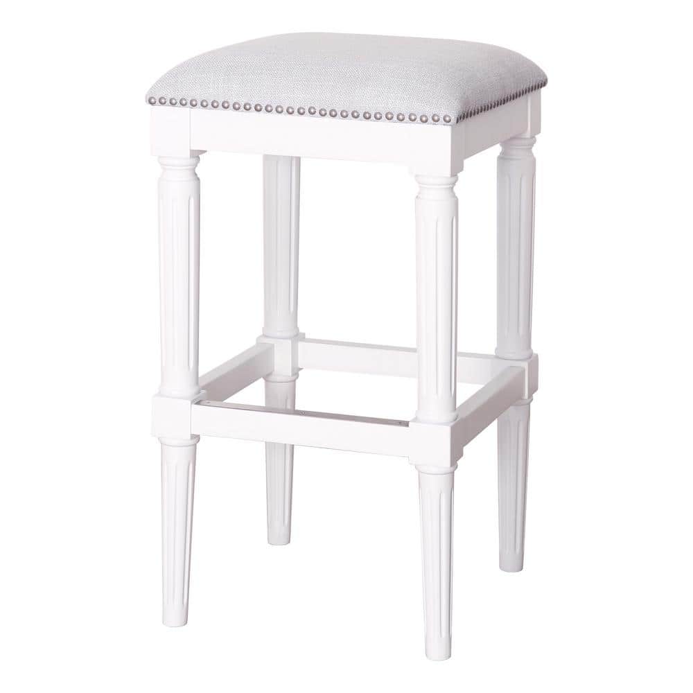 Manchester 31 in. H Alabaster White Backless Wood Square Bar Stool with Uph