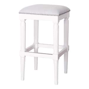 Manchester 31 in. H Alabaster White Backless Wood Square Bar Stool with Upholstered Seat