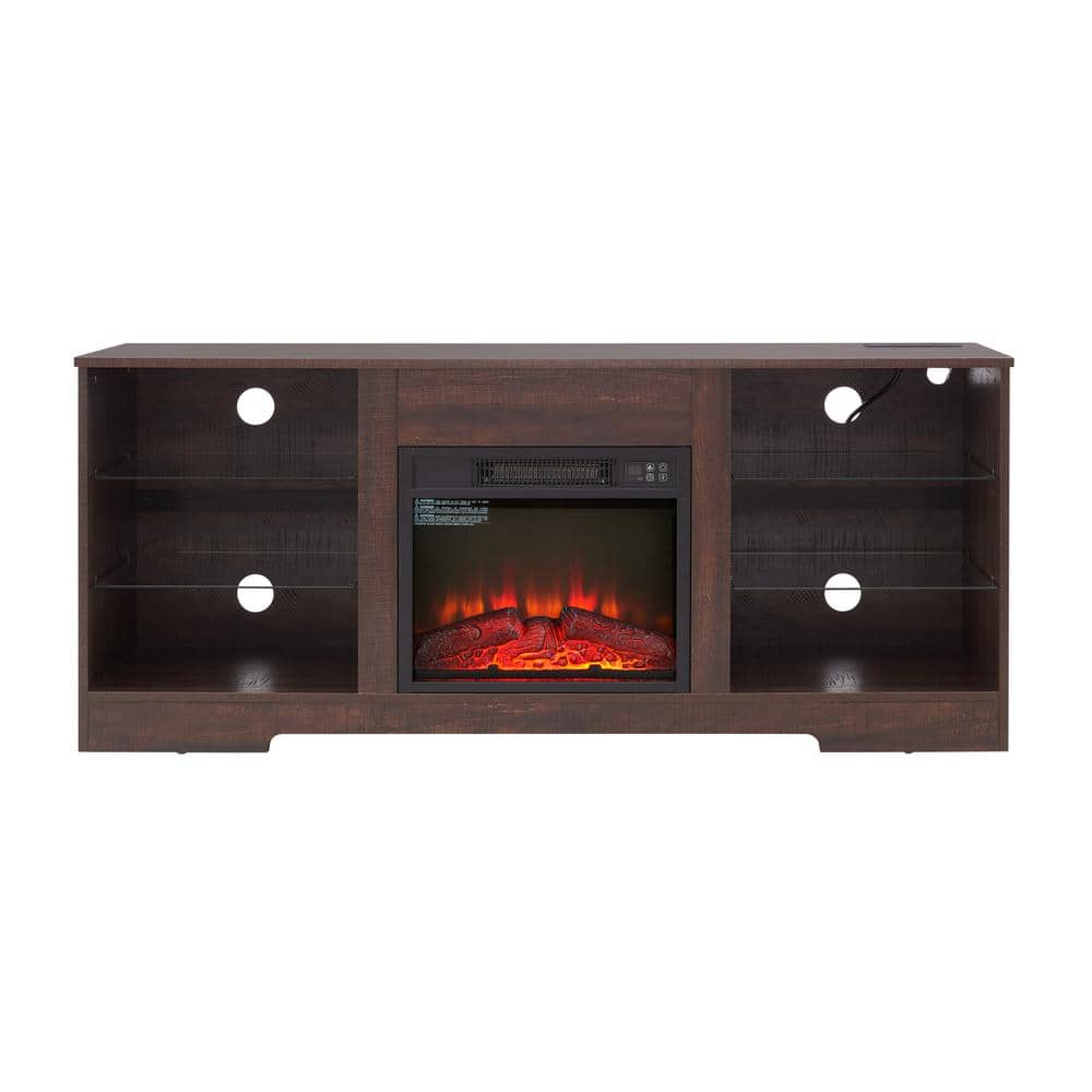 57.87 in. W x 15.35 in. D x 24.41 in. H Brown Linen Cabinet w/ LED Lights, 